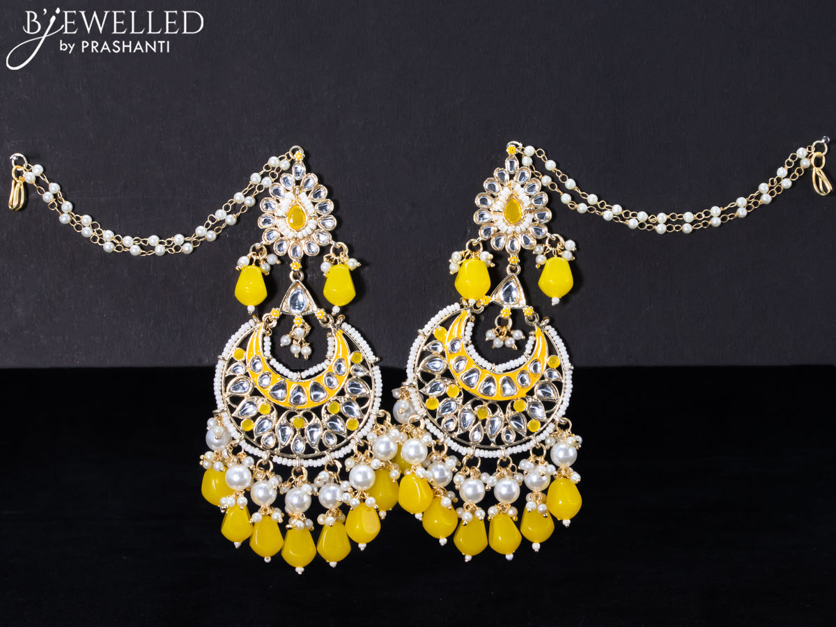 Light weight chandbali yellow minakari earrings with pearl maatal