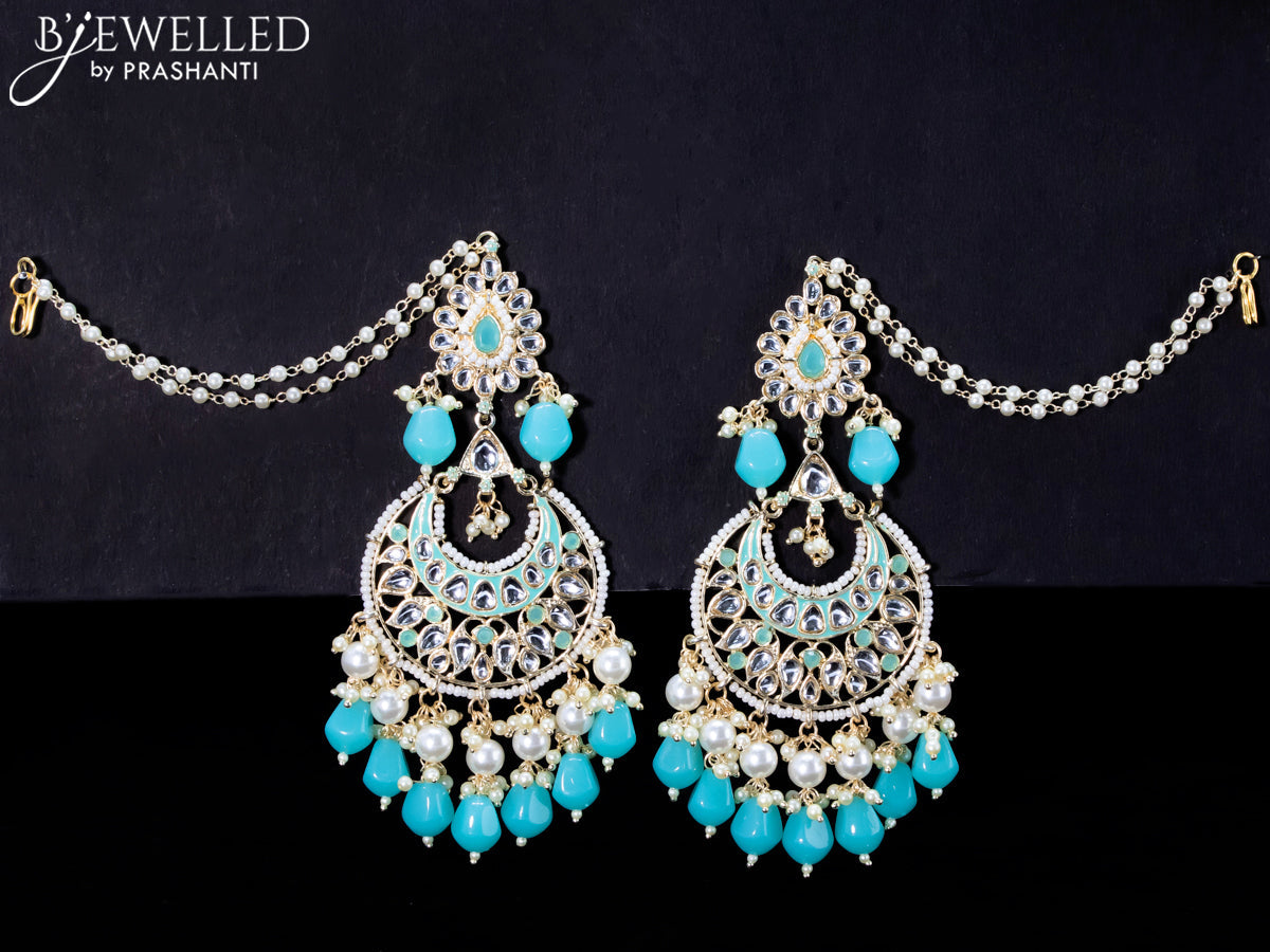 Light weight chandbali light blue minakari earrings with pearl maatal