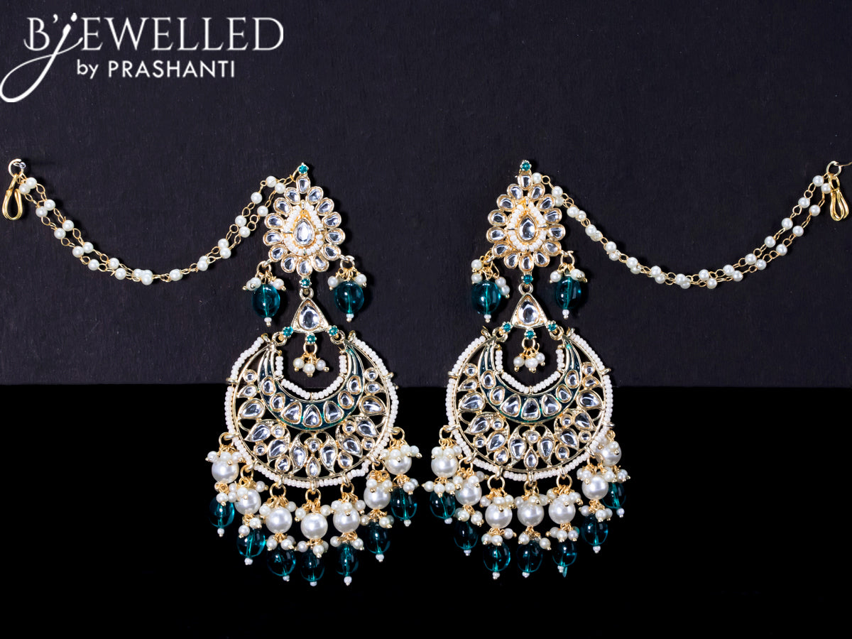 Light weight chandbali teal blue minakari earrings with pearl maatal