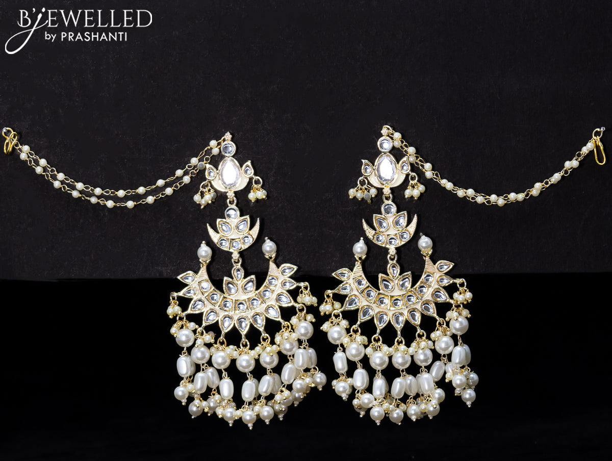 Light weight chandbali cream minakari earrings with pearl maatal