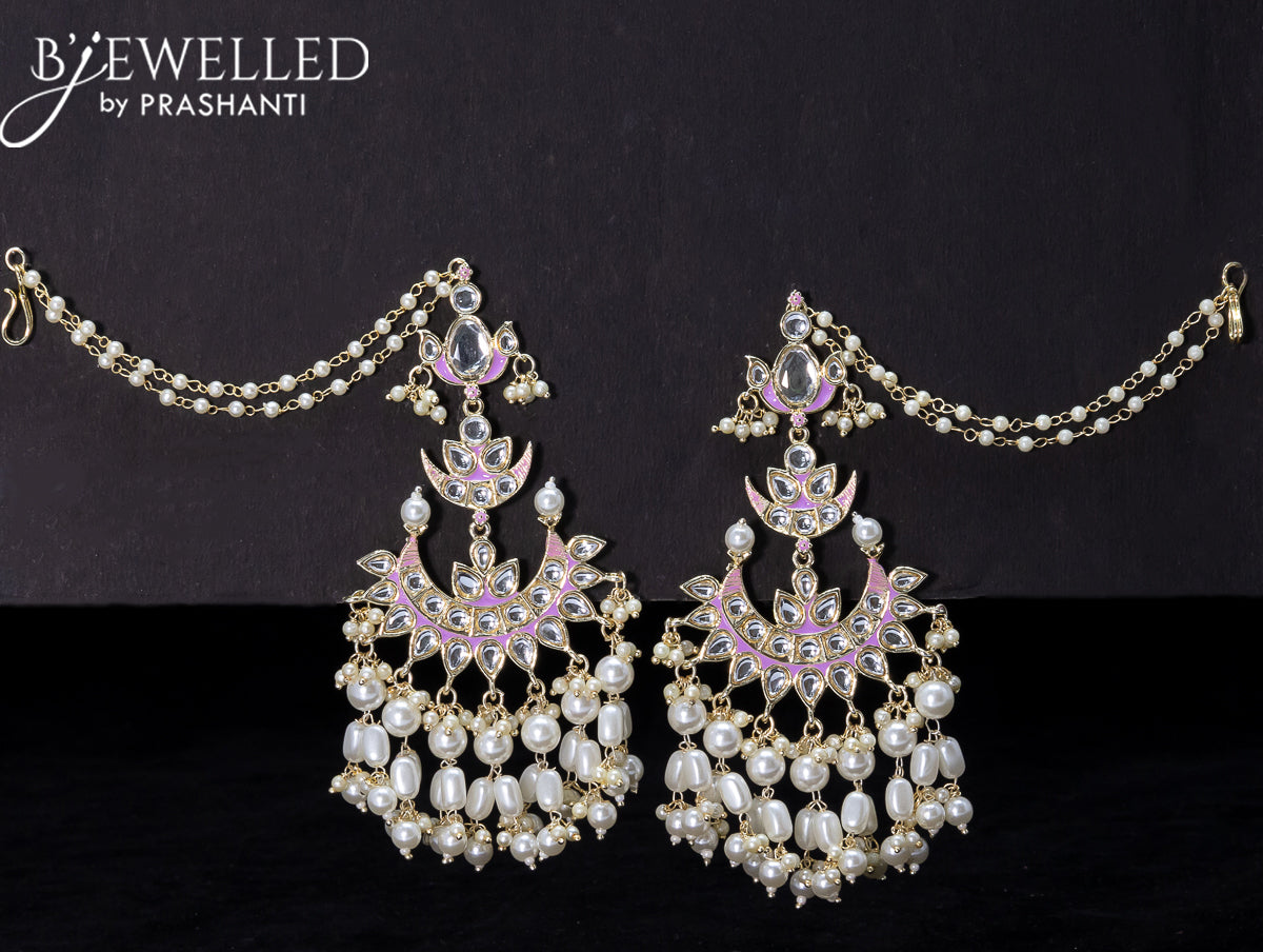 Light weight chandbali lavender minakari earrings with pearl maatal