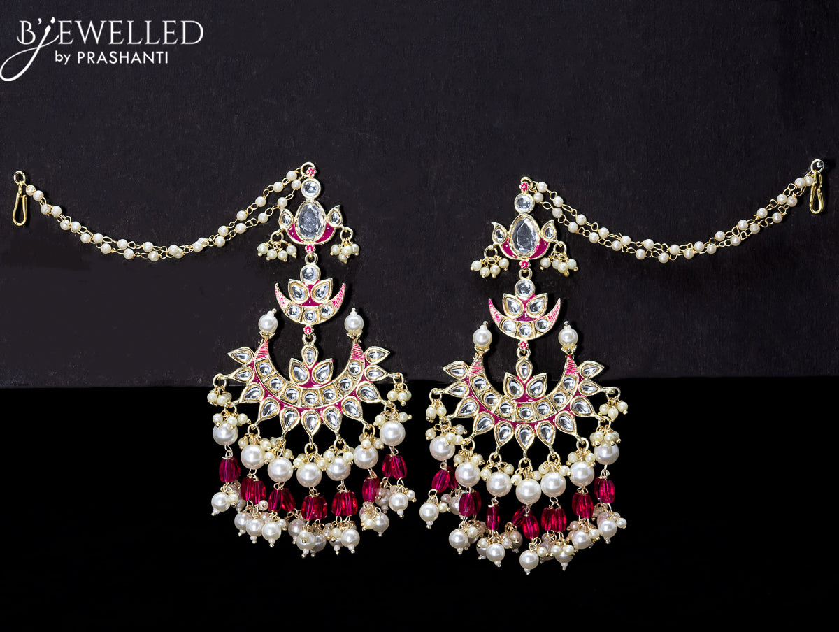 Light weight chandbali pink minakari earrings with pearl maatal