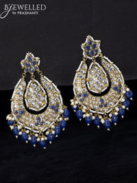 Light weight earrings blue and kundan stone with beads hangings