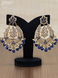 Light weight earrings blue and kundan stone with beads hangings