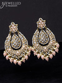 Light weight earrings peach and kundan stone with beads hangings