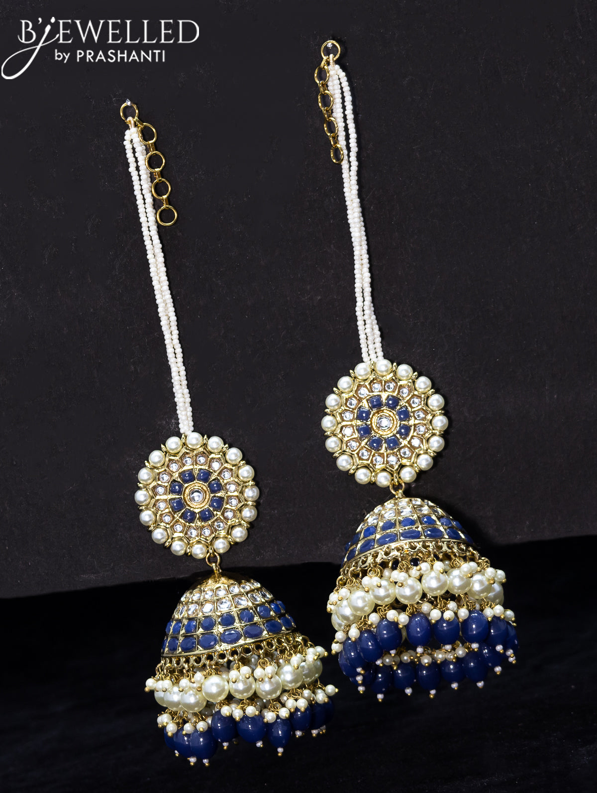 Light weight jhumka blue and kundan stone with pearl maatal