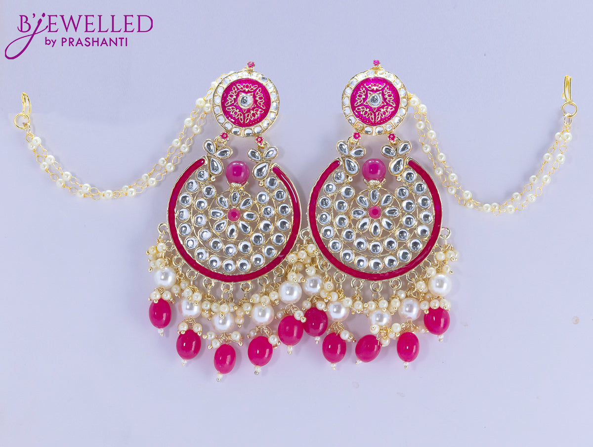 Dangler pink earrings with hangings and pearl maatal