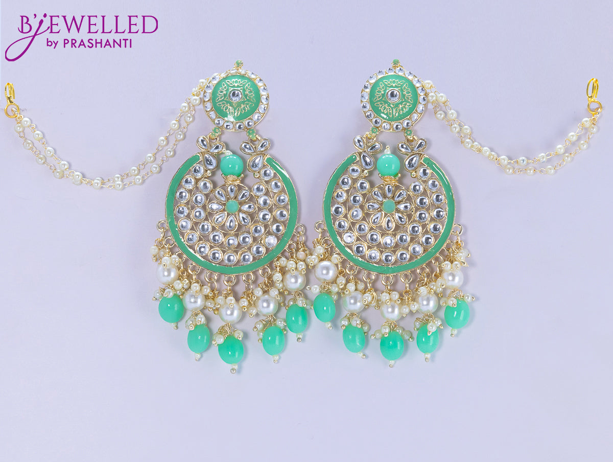 Dangler teal green earrings with hangings and pearl maatal