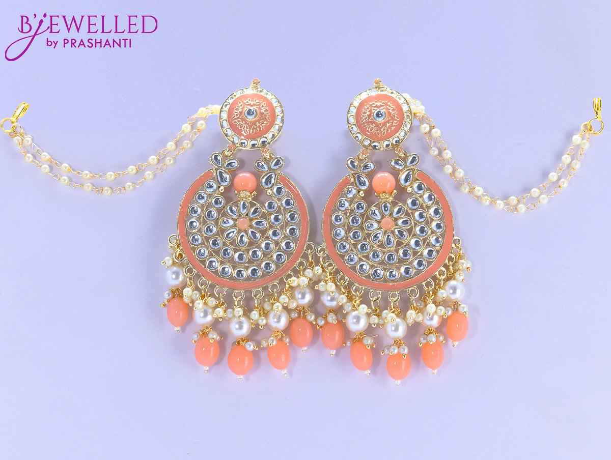 Dangler peach earrings with hangings and pearl maatal