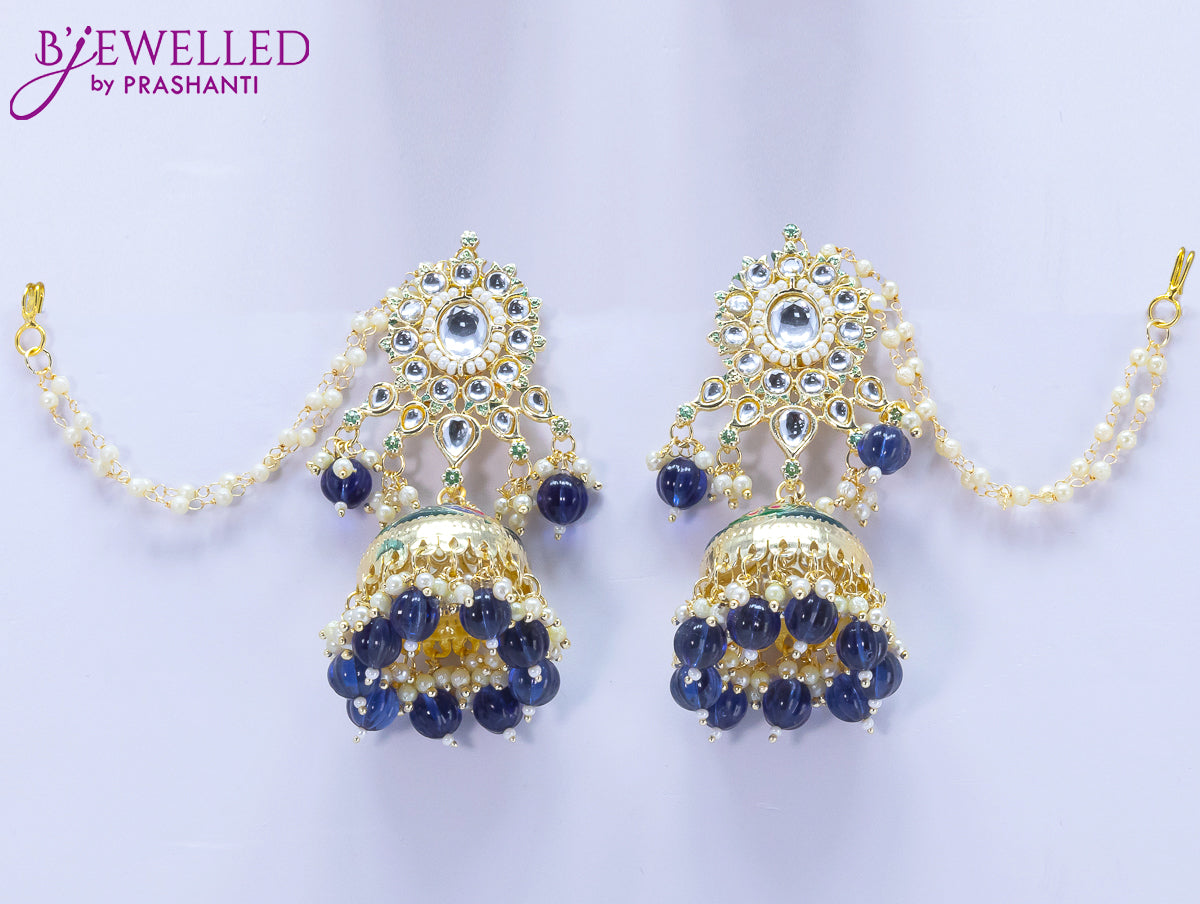 Dangler blue jhumkas with hangings and pearl maatal