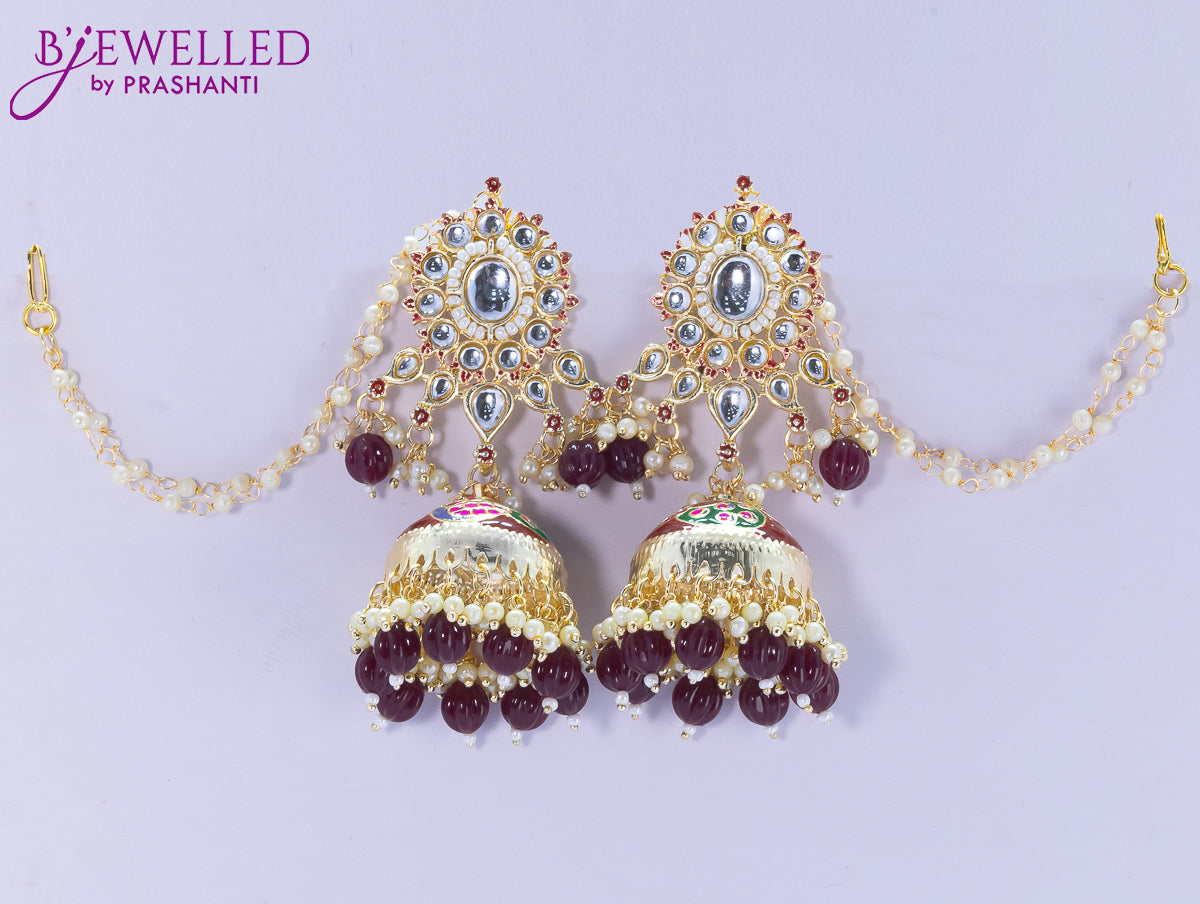 Dangler brown jhumkas with hangings and pearl maatal