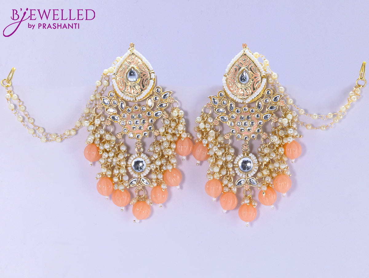 Dangler peach earrings with hangings and pearl maatal