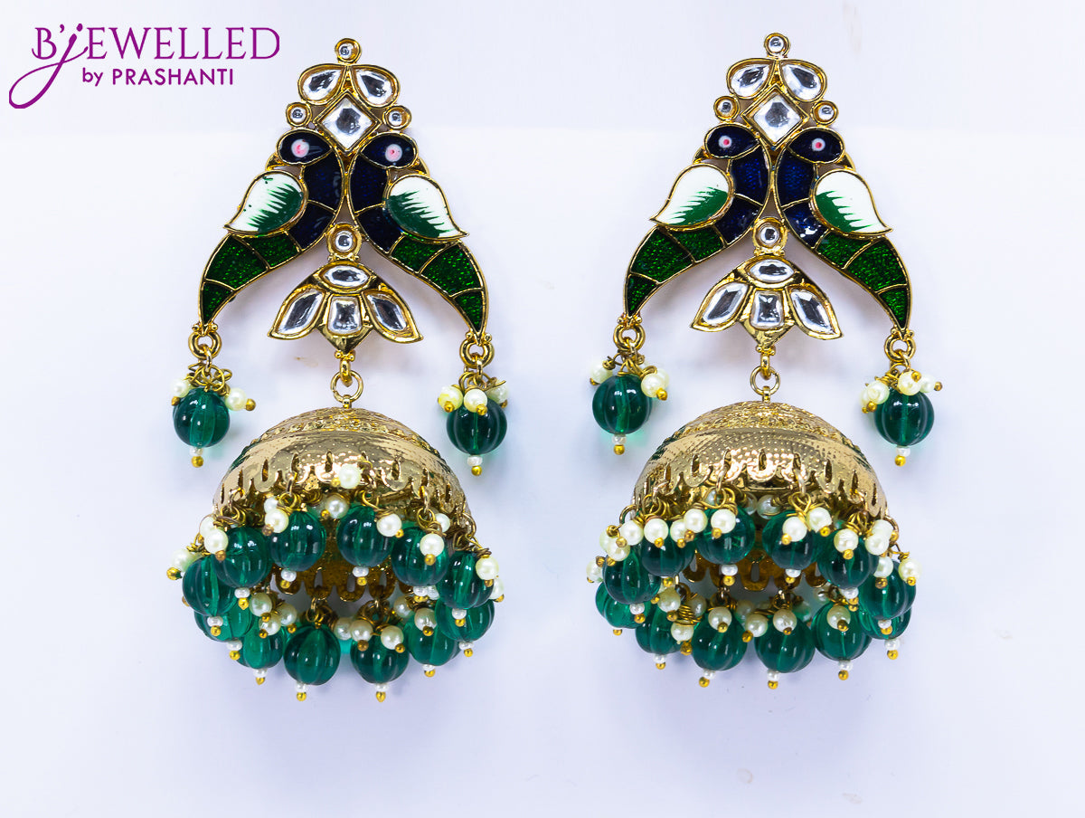 Dangler jhumkas peacock design with pearl hangings