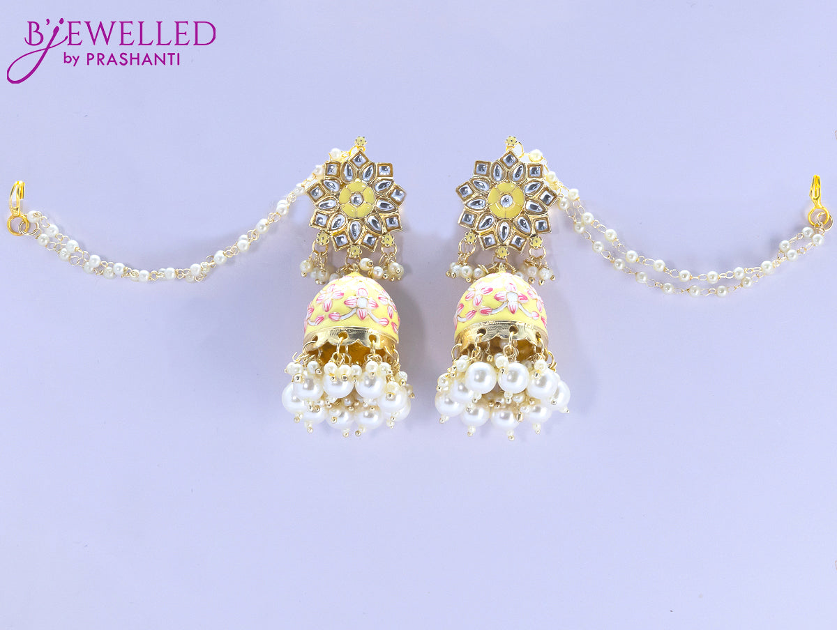 Dangler cream jhumkas with pearl hangings and pearl maatal