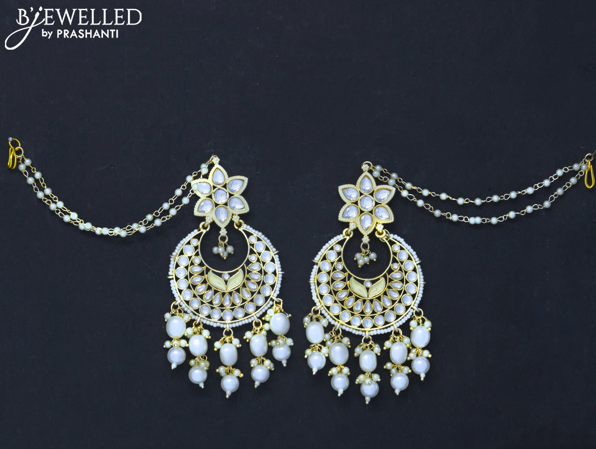 Dangler chandbali off white earrings with hangings and pearl maatal