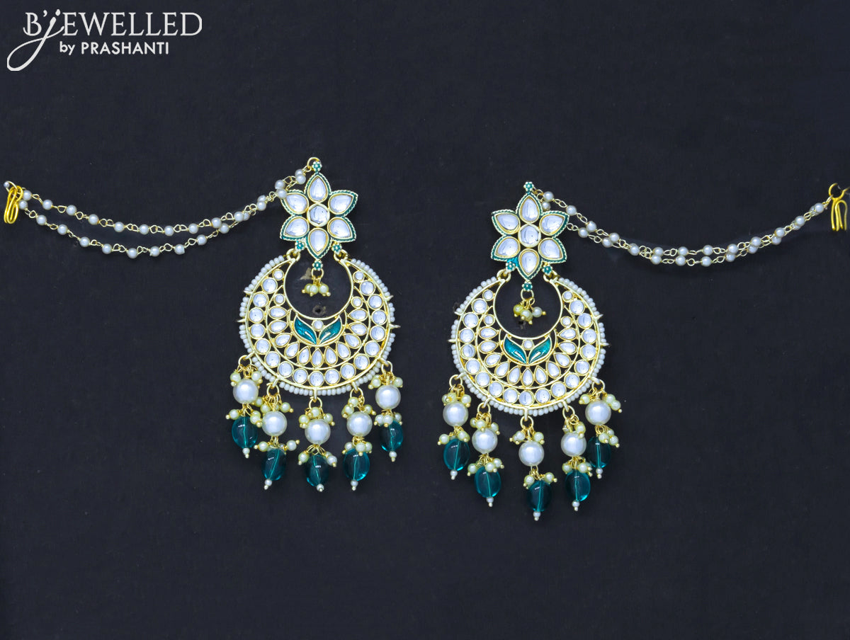 Dangler chandbali dark blue earrings with hangings and pearl maatal