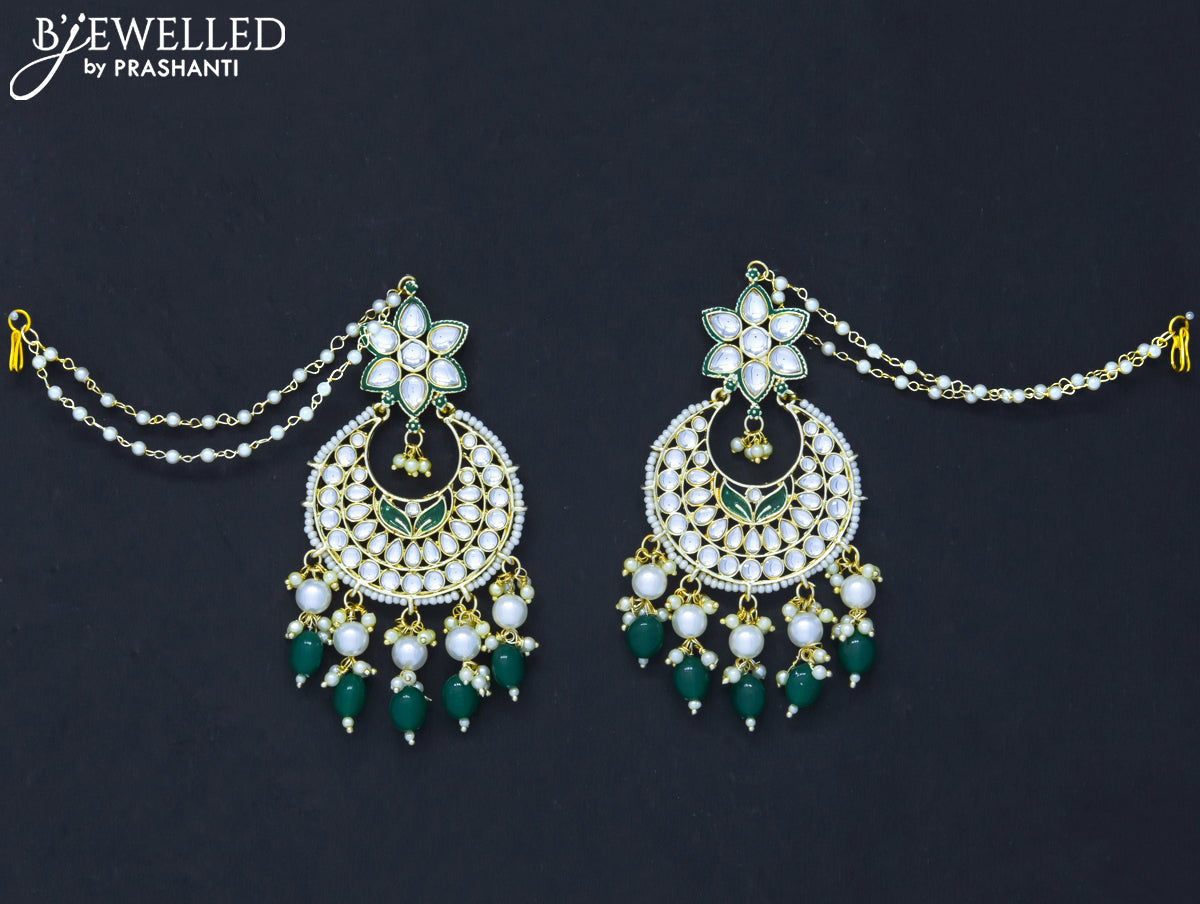 Dangler chandbali green earrings with hangings and pearl maatal