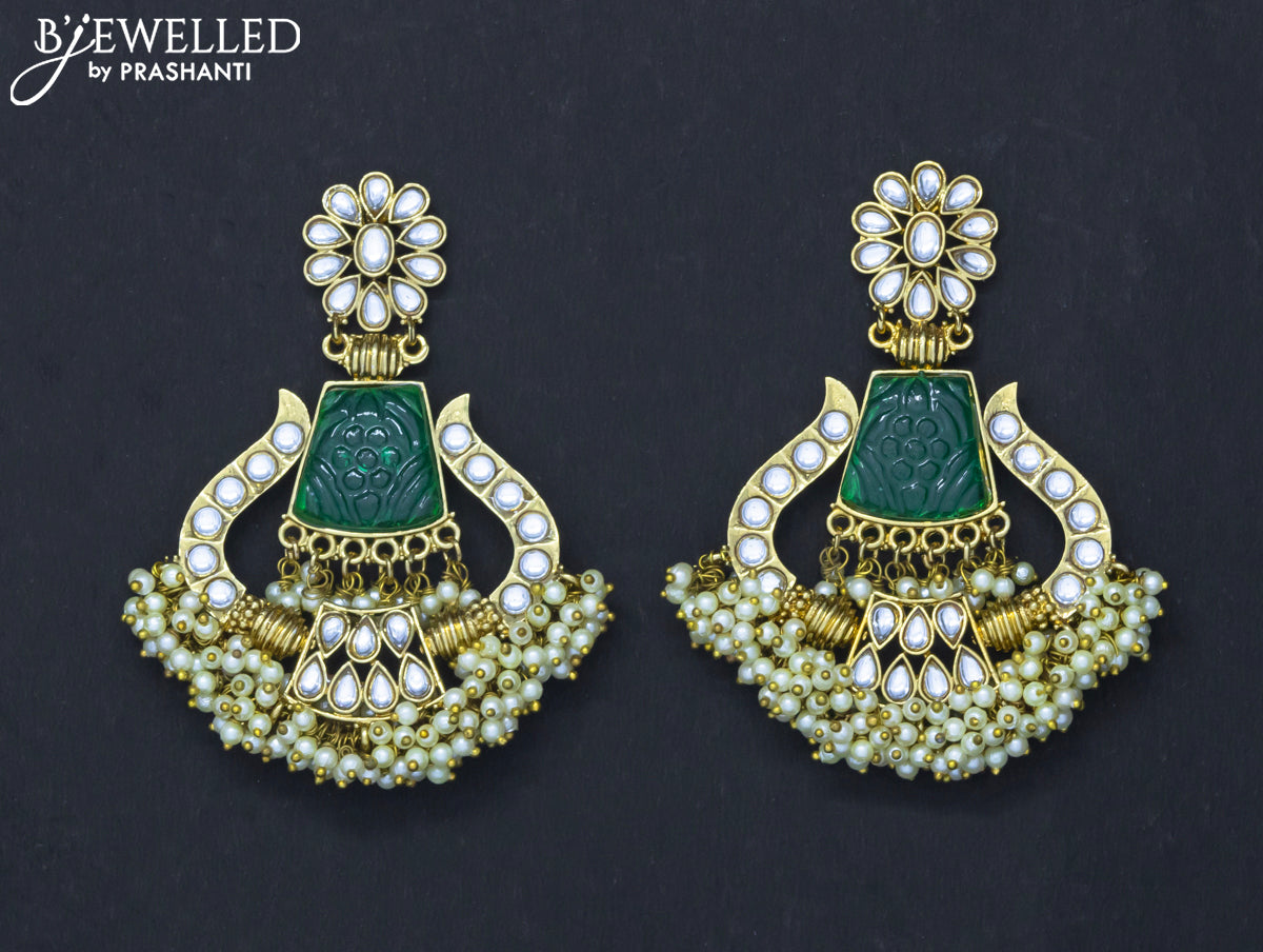 Dangler earrings green and cz stone with pearl hangings