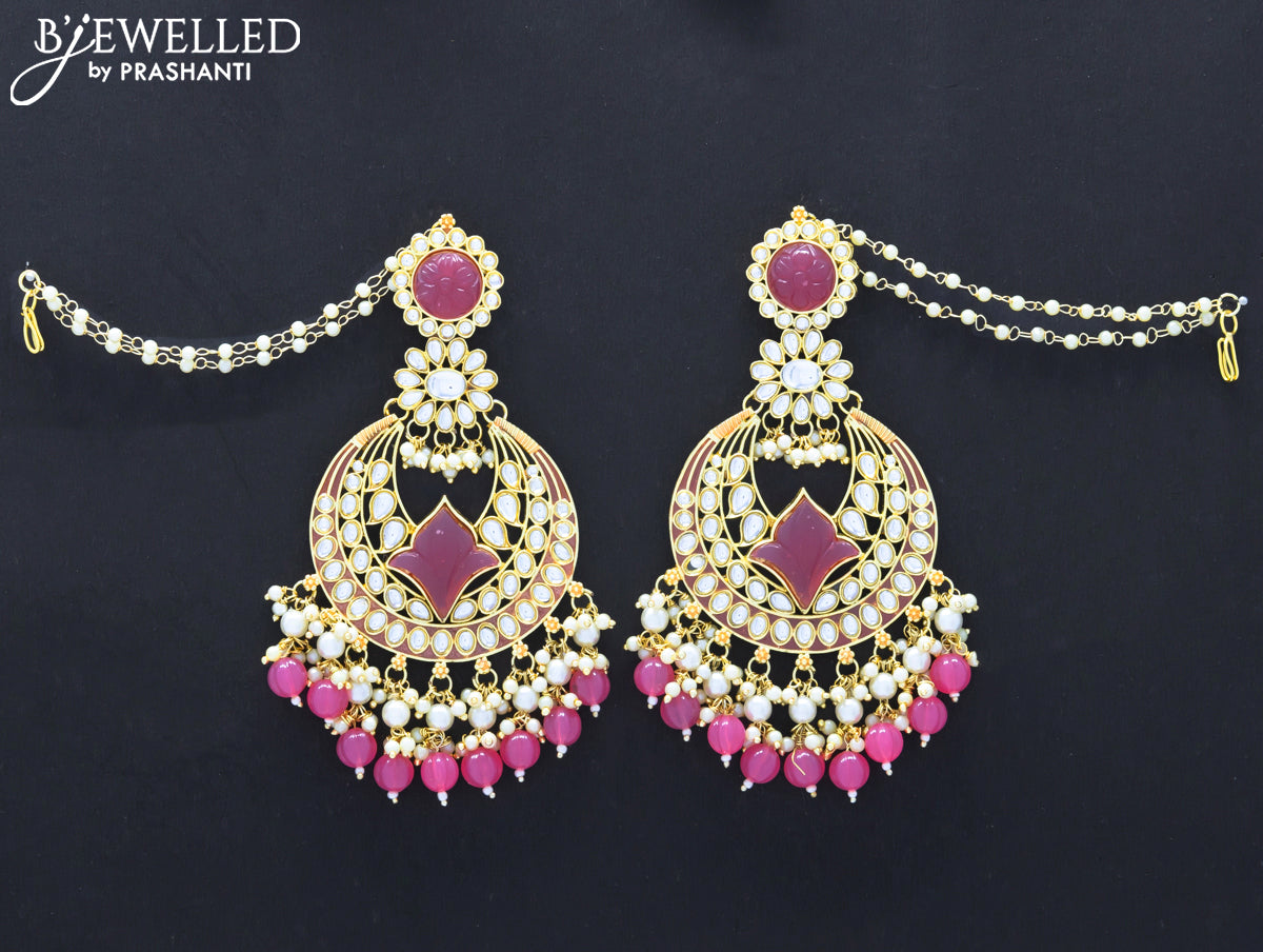 Dangler earrings pink with hangings and pearl maatal