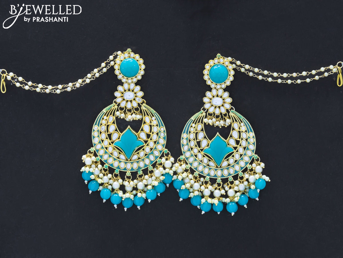 Dangler earrings blue with hangings and pearl maatal