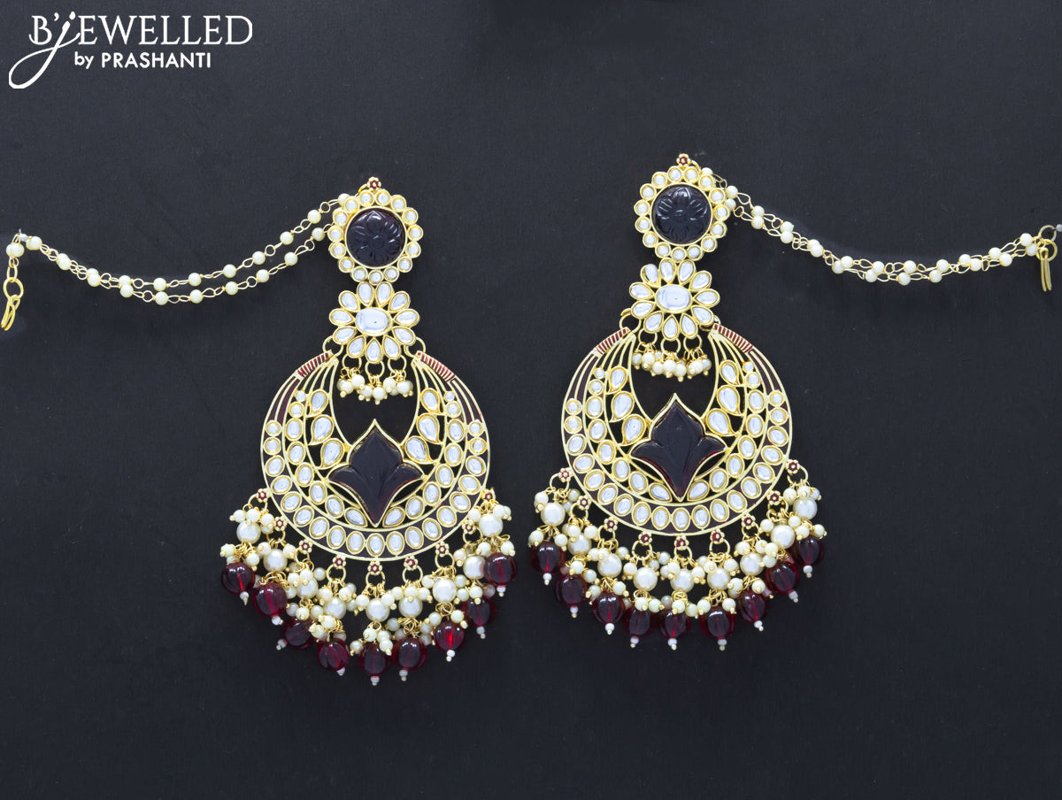 Dangler earrings maroon with hangings and pearl maatal