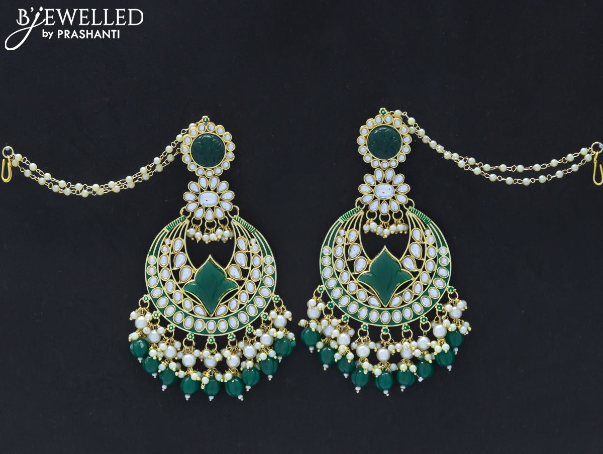 Dangler earrings green with hangings and pearl maatal