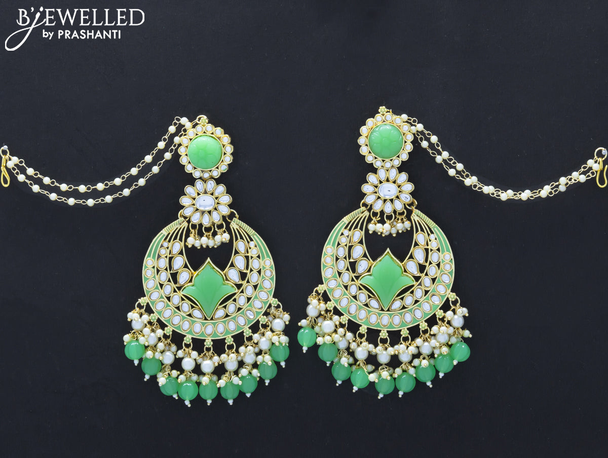 Dangler earrings light green with hangings and pearl maatal