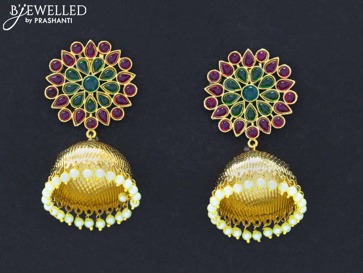 Dangler jhumkas with kemp stone and pearl hangings