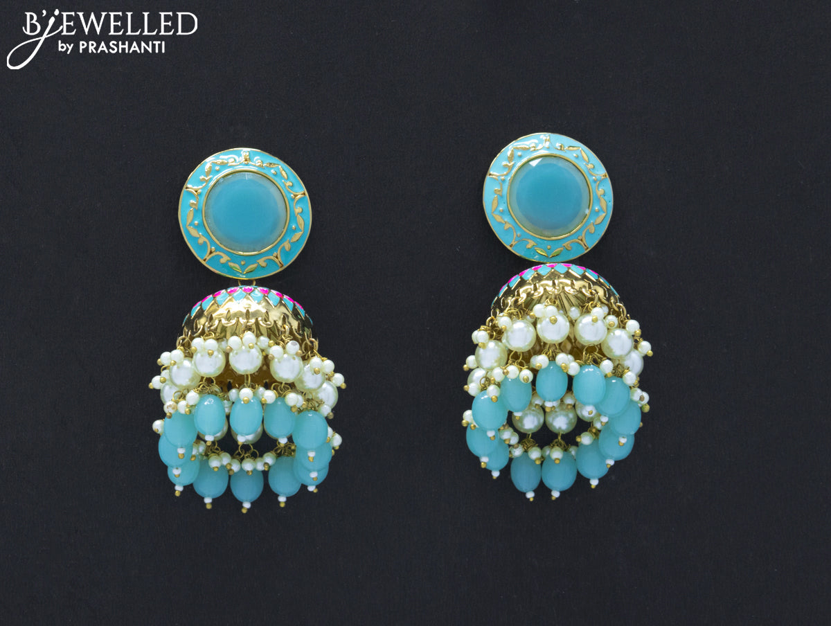 Dangler jhumkas with light blue stone and hangings