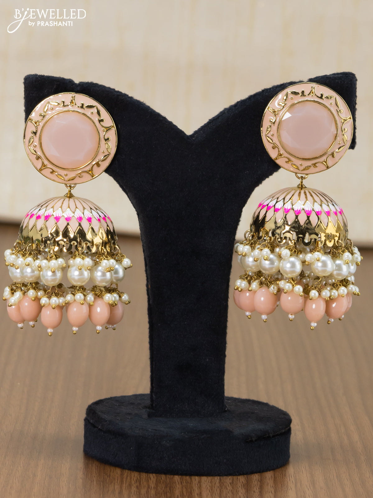 Dangler jhumkas with peach stone and hangings