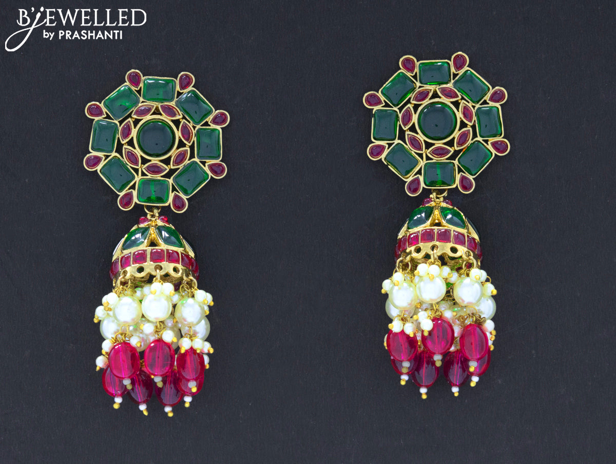 Dangler jhumkas with kemp stone and hangings