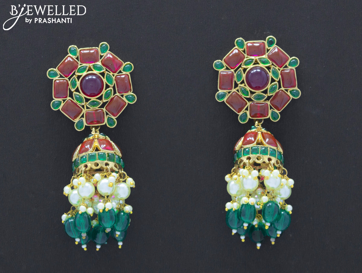 Dangler jhumkas with kemp stone and hangings