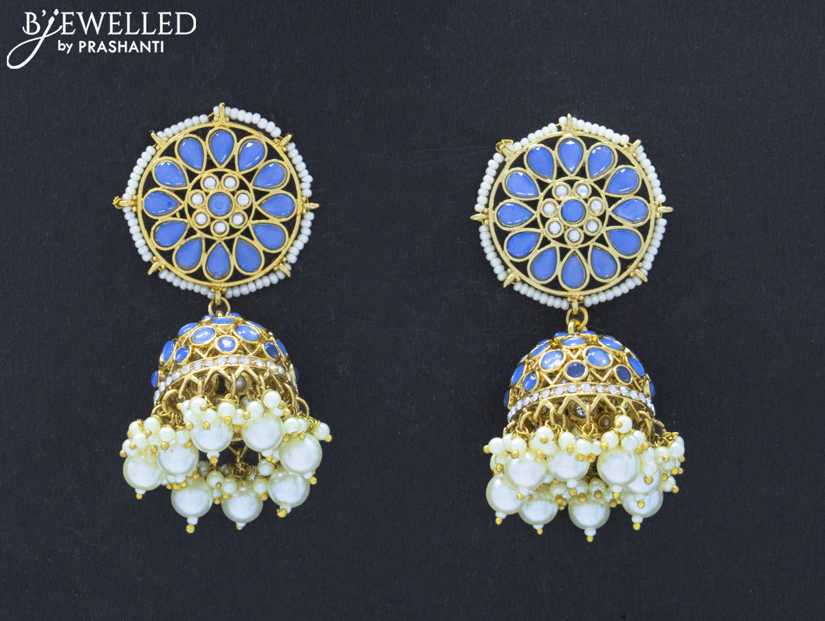 Dangler jhumkas with blue stone and pearl hangings