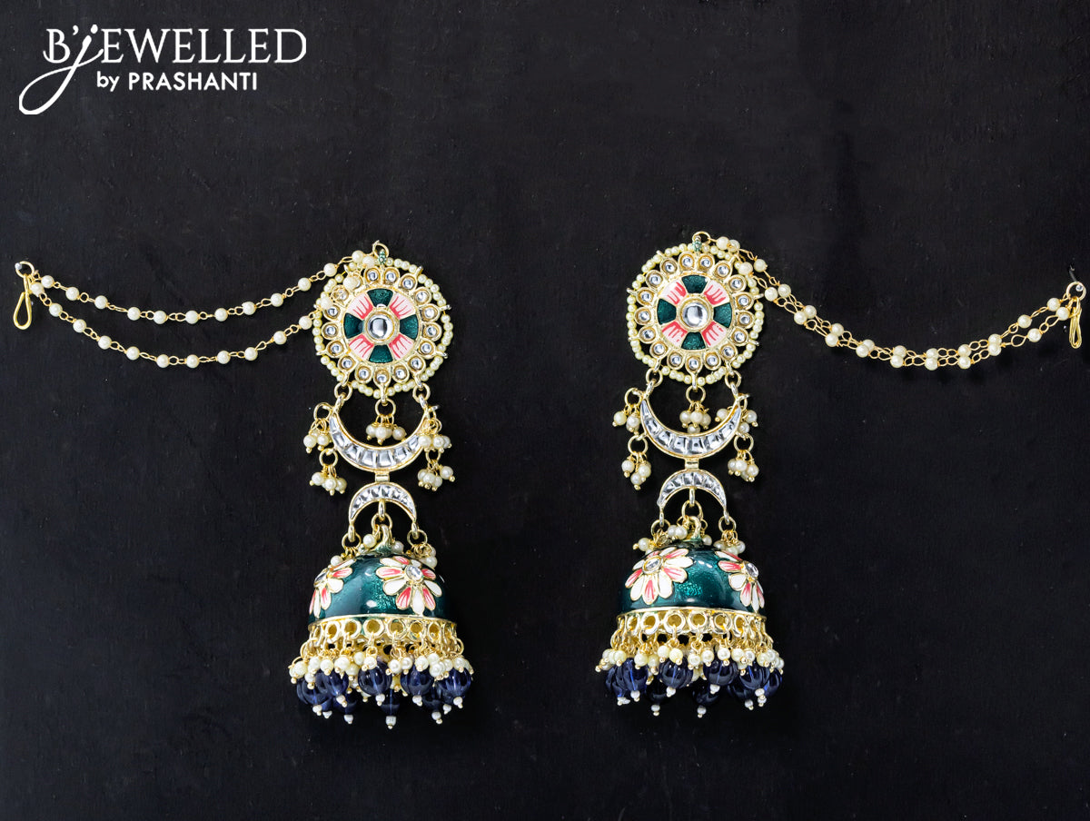 Dangler dark green jhumka with hangings and pearl maatal