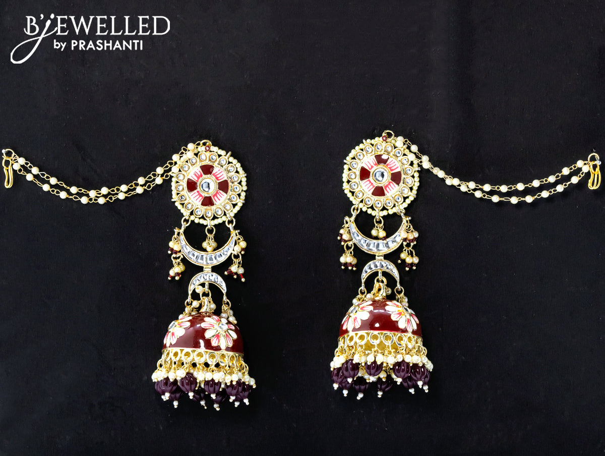 Dangler maroon jhumka with hangings and pearl maatal