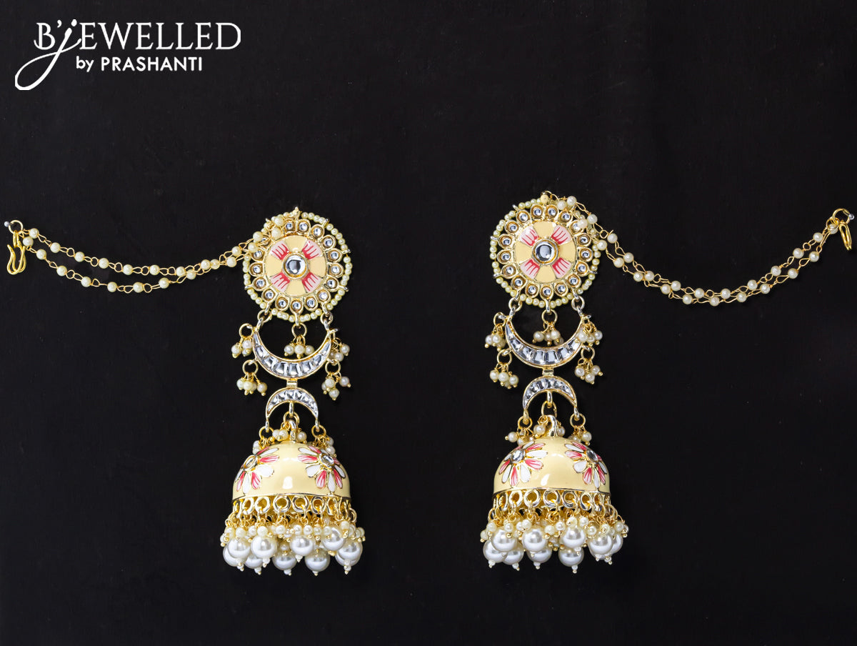 Dangler cream jhumka with hangings and pearl maatal