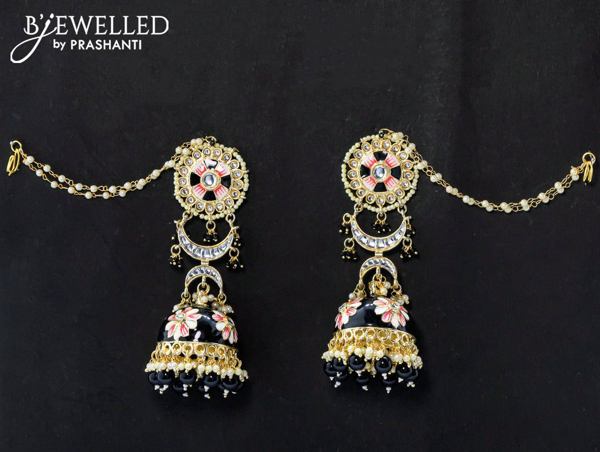 Dangler black jhumka with hangings and pearl maatal