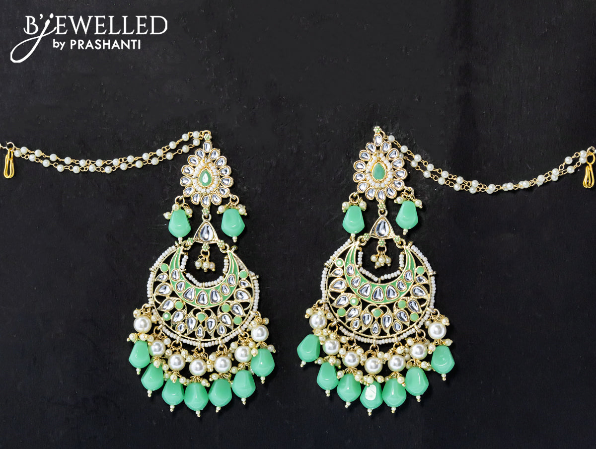 Dangler earrings teal green with hangings and pearl maatal