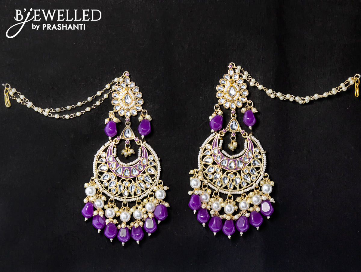 Dangler earrings violet with hangings and pearl maatal