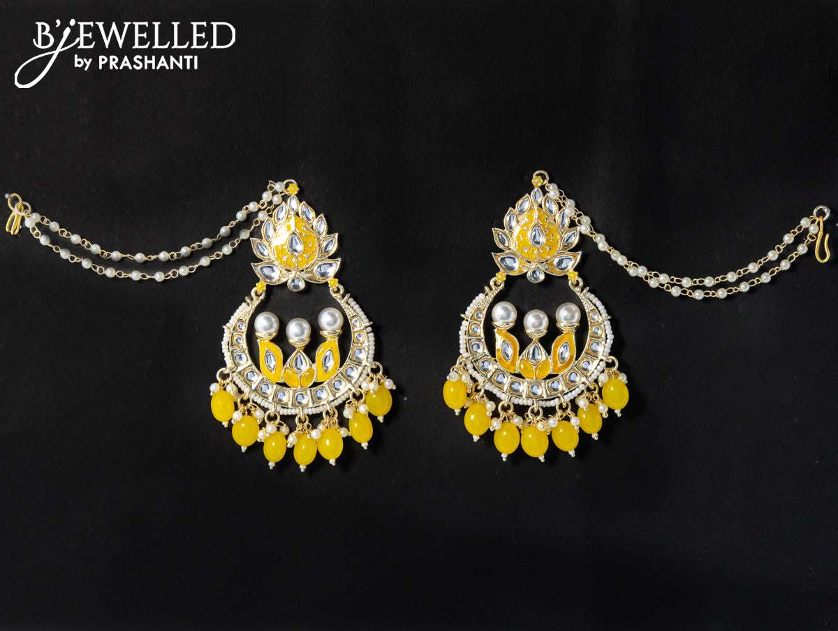 Dangler earrings yellow with hangings and pearl maatal