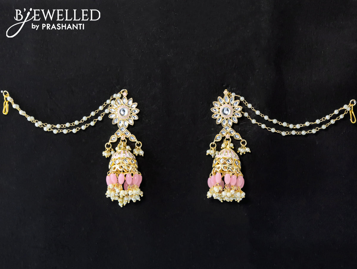 Dangler baby pink jhumka with hangings and pearl maatal