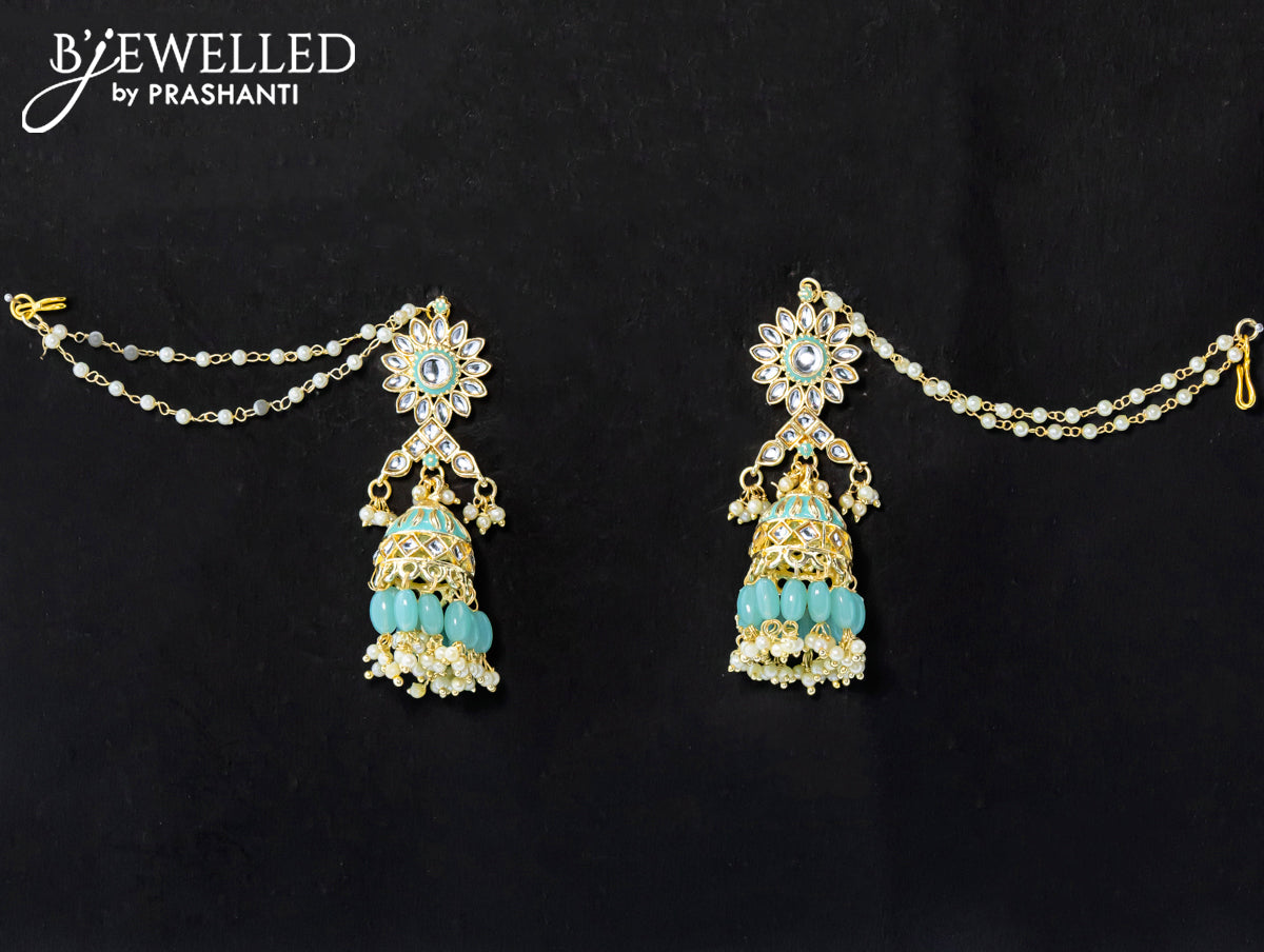 Dangler light blue jhumka with hangings and pearl maatal