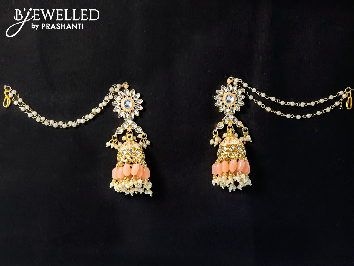 Dangler peach jhumka with hangings and pearl maatal