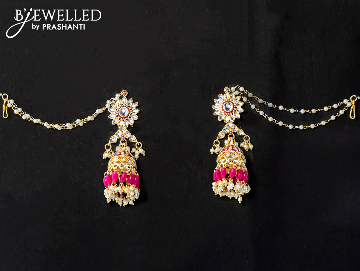 Dangler pink jhumka with hangings and pearl maatal