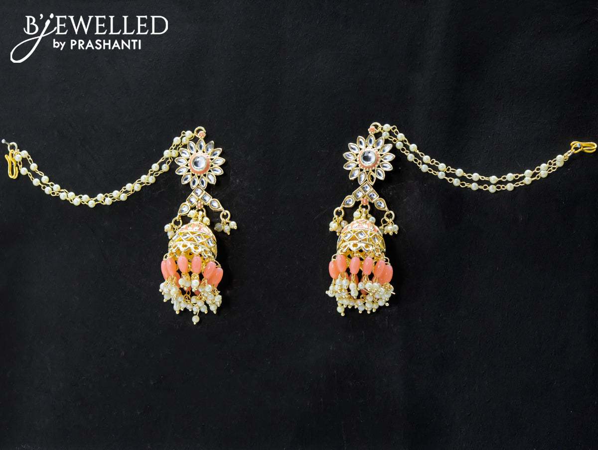 Dangler peach jhumka with hangings and pearl maatal