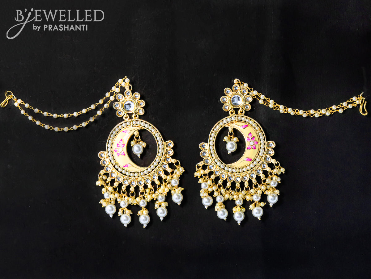 Dangler chandbali earrings cream with hangings and pearl maatal