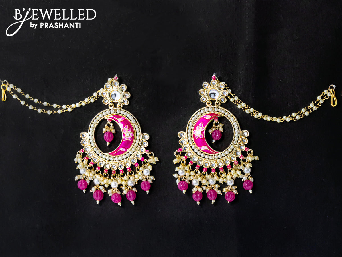 Dangler chandbali earrings pink with hangings and pearl maatal