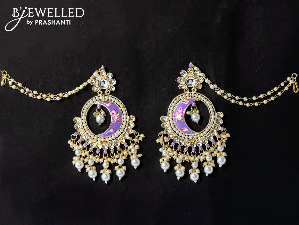 Dangler chandbali earrings lavender with hangings and pearl maatal