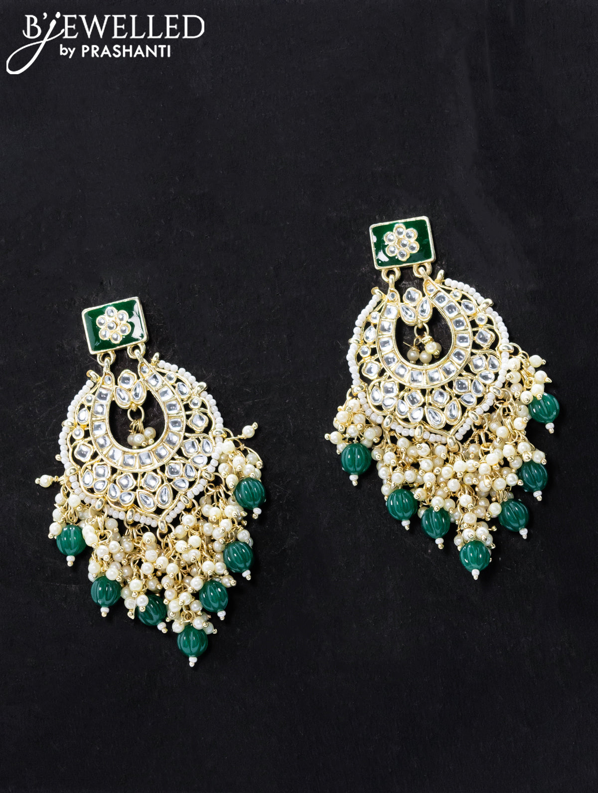 Dangler green earrings with hangings and pearl maatal