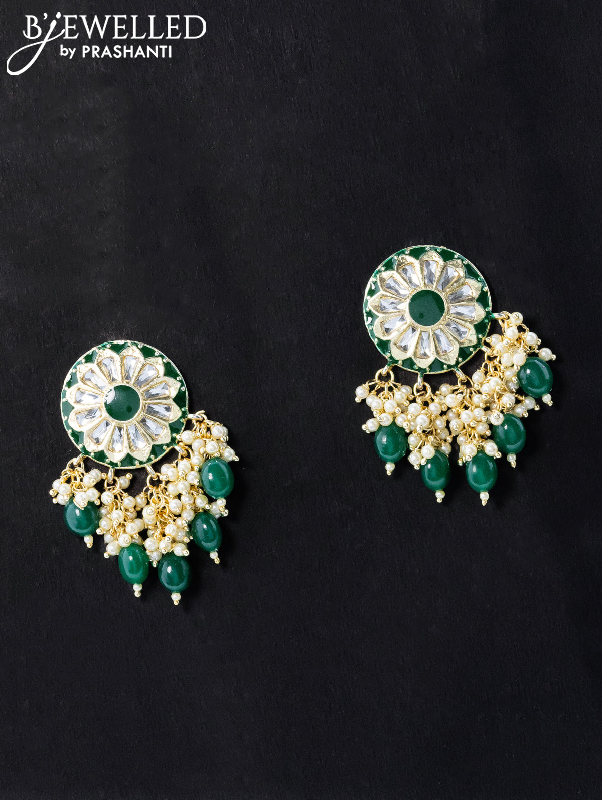 Dangler green earrings with hangings and pearl maatal